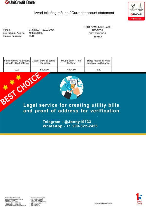 Serbia Fake Utility bill template