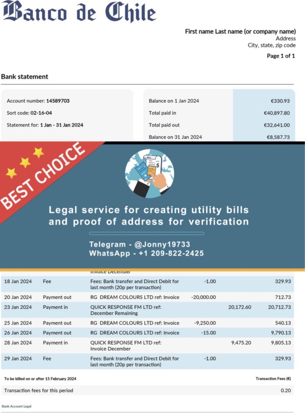 Chile Fake Utility bill template