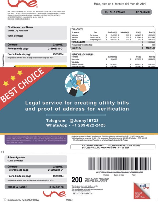 Colombia Fake Utility bill template