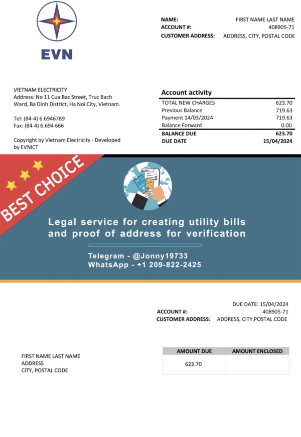 VIETNAM Fake Utility bill template