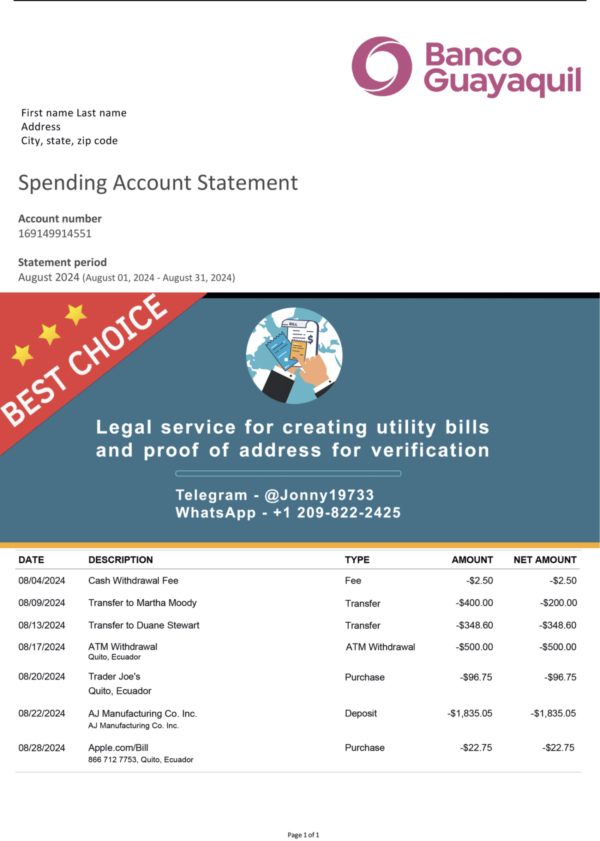 Ecuador Fake Utility bill template