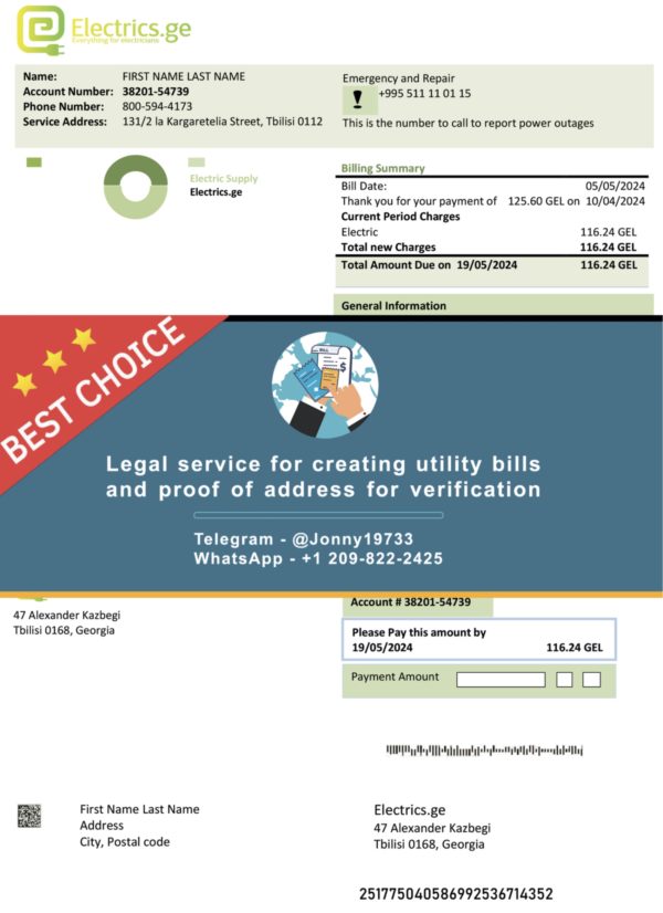 Georgia Fake Utility bill template