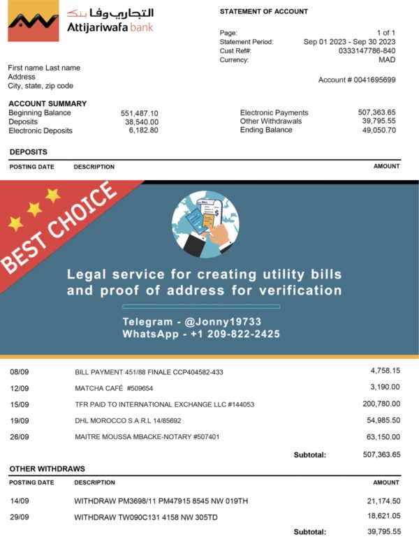 MOROCCO Fake Utility bill template