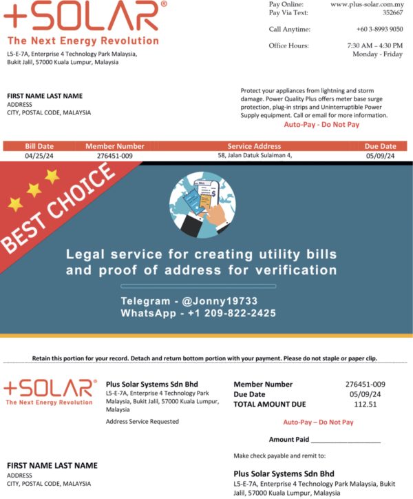 Malaysia Fake Utility bill template