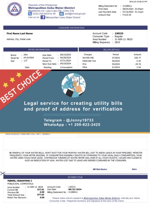 Philippines Fake Utility bill template