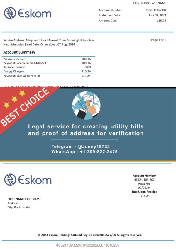 SOUTH Fake Utility bill template