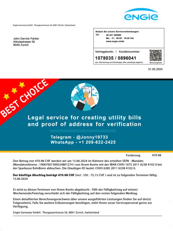 Swezerland Fake Utility bill template