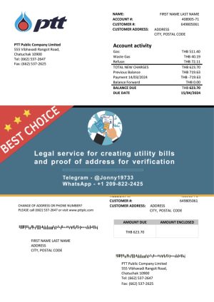 Thailand Fake Utility bill template