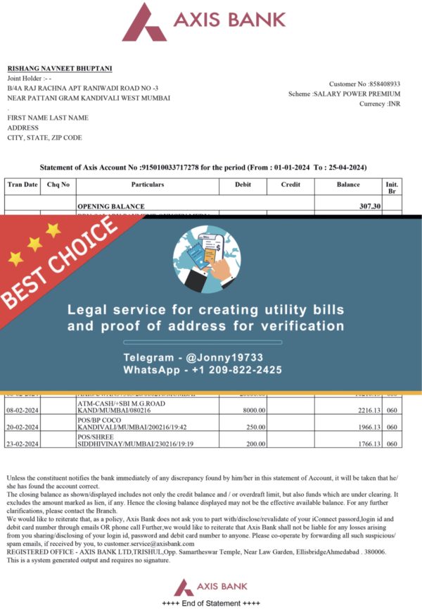 india Fake Utility bill template